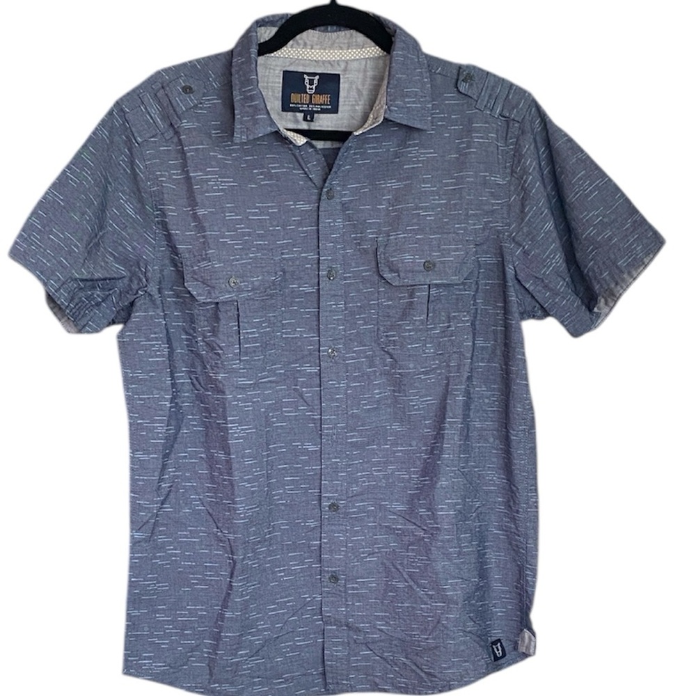 Quilted Giraffe Slate Blue Casual Button Down Shirt